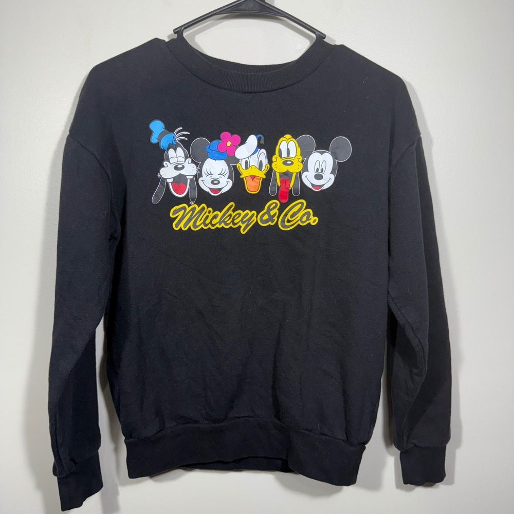 Vintage Inspired Disney Mickey and Co‎ Black Sweatshirt XS Goofy Donald Pluto